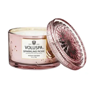 【美國VOLUSPA】玫瑰氣泡浮雕玻璃罐 312g 香氛蠟燭(Sparkling Rose)