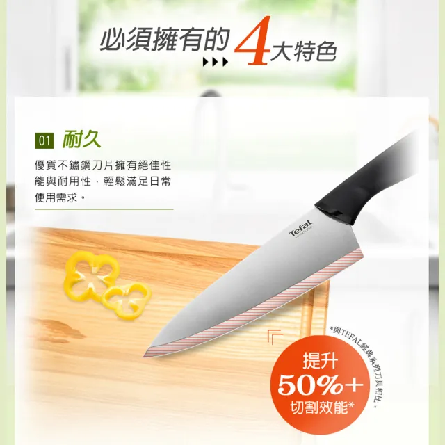 【Tefal 特福】不鏽鋼系列雙刀組(切片刀20CM+主廚刀20CM)