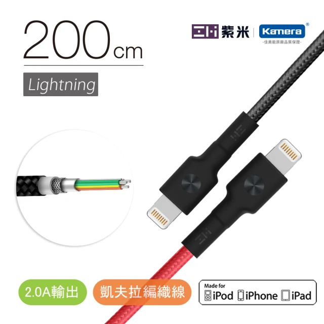 【Zmi 紫米】MFI認證 USB-A to Lightning 編織快充傳輸線 2M AL881(iPhone/iPad適用)