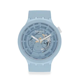 【SWATCH】生物陶瓷BIG BOLD系列手錶C-BLUE 粉藍 瑞士錶 錶(47mm)