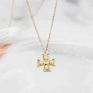 【Dinner collection】珍珠小鑽十字架K金項鍊