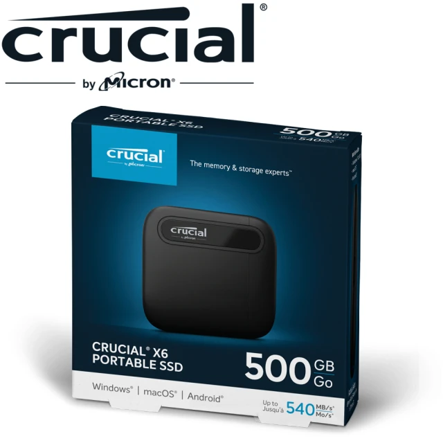 【Crucial 美光】X6 500GB Type-C USB 3.2 Gen 2 外接式ssd固態硬碟 (CT500X6SSD9)