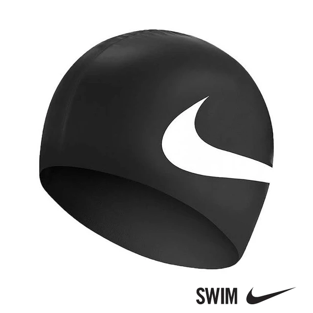 【NIKE 耐吉】SWIM 成人矽膠泳帽 BIG SWOOSH 黑 NESS8163-001