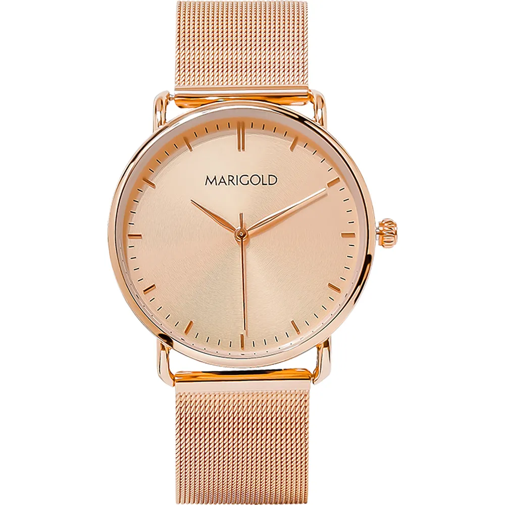 【MARIGOLD 美爾朵】Original 簡約優雅金屬腕錶(粉膚面玫金框-米蘭玫金)