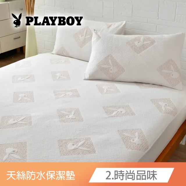 【寢城之戀】PLAYBOY 天絲 吸濕排汗防蹣防水 床包式保潔墊(贈專用洗滌網/雙人5尺/台灣製造)