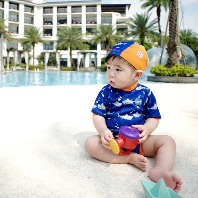 【Splash About 潑寶】嬰兒 尿布褲 連身 防曬 抗UV-亮橘鯊魚(嬰兒泳褲)
