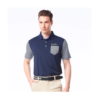 【Jack Nicklaus 金熊】GOLF男款口袋款彈性吸濕排汗POLO衫/高爾夫球衫(深藍色)