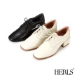 【HERLS】牛津鞋-全真皮方頭素面粗跟德比鞋牛津鞋(黑色)