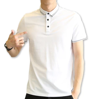 【Heha】現貨  條紋邊彈性短袖POLO衫(二色)