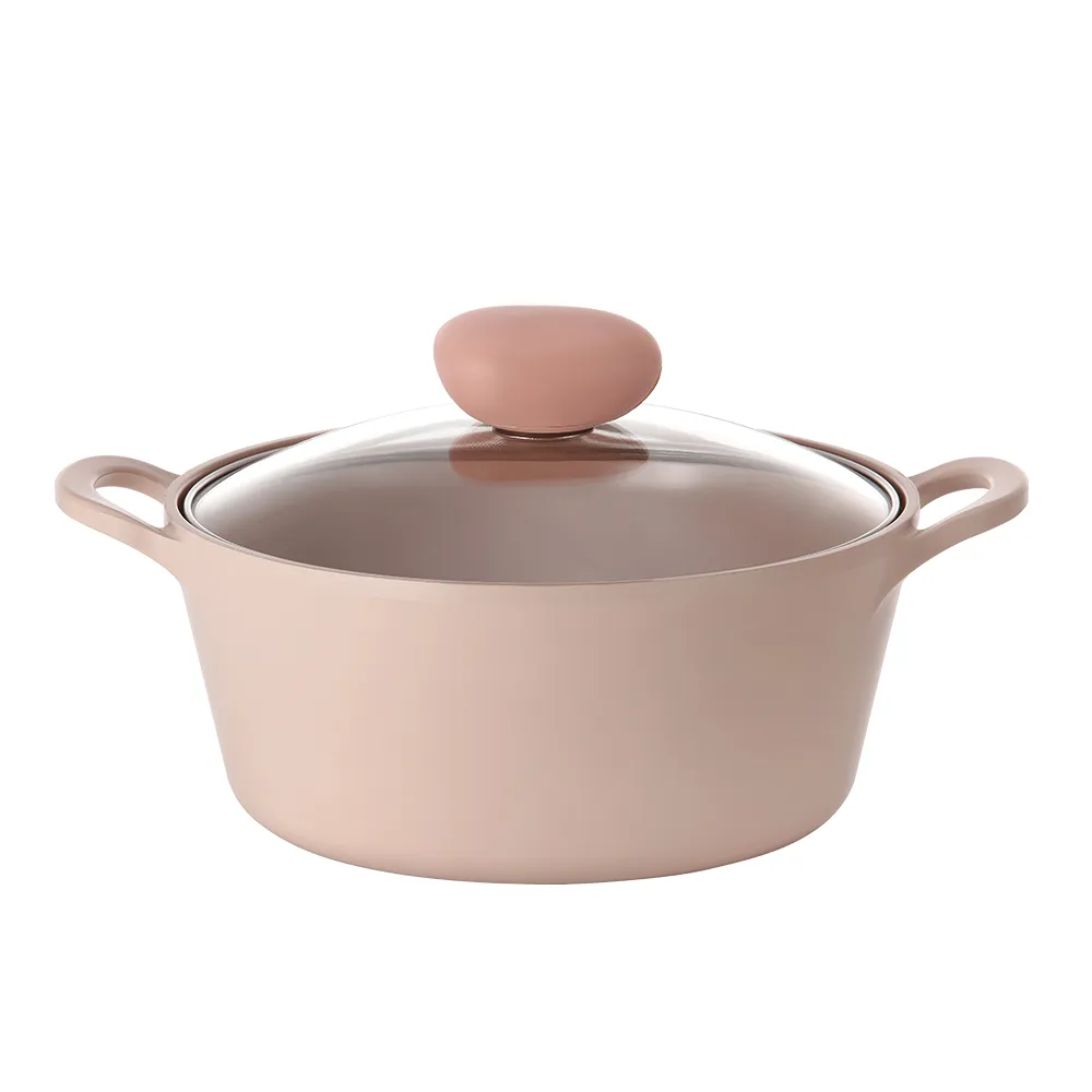 【NEOFLAM】韓國製Sherbet蜜桃雪酪系列 22cm雙耳湯鍋含玻璃蓋(IH爐可用鍋/非鐵氟龍不沾塗層)