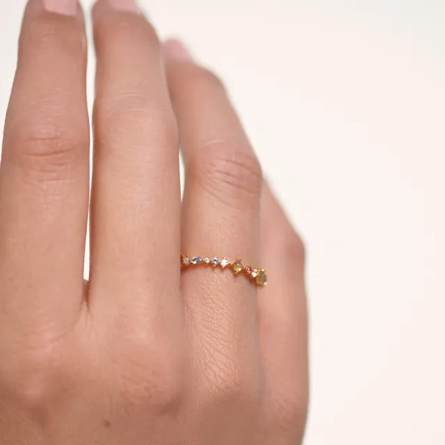 【PD PAOLA】西班牙時尚潮牌 金色彩鑽戒指 優雅多墜款 925純銀鑲18K金 PAPILLON(925純銀鑲18K金)