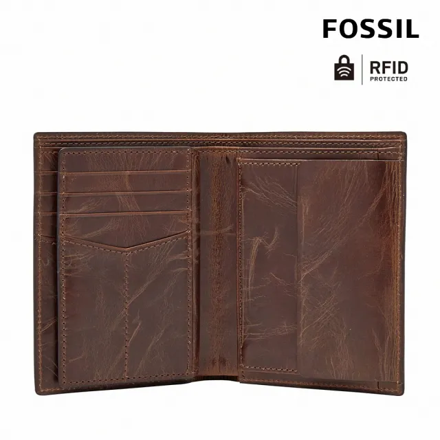 【FOSSIL】Derrick 真皮RFID防盜多功能皮夾-深棕色 ML3686201 出國必備