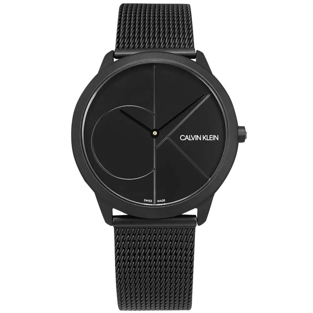 【Calvin Klein 凱文克萊】典藏品味 簡約時尚 礦石強化玻璃 米蘭編織不鏽鋼手錶 鍍黑 40mm(K3M514Z1)