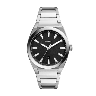 【FOSSIL 官方旗艦館】Everett 復古黑指針手錶 銀色不鏽鋼鍊帶 42MM FS5821