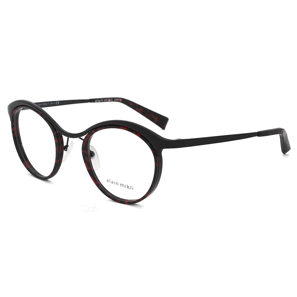 【Alain Mikli】法式風采度假系列金屬微貓眼圓框眼鏡(黑紅 A02039D-004)
