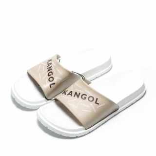 【KANGOL】拖鞋 白奶茶 滿版LOGO 橡膠 防水耐磨 男女(6125162101)