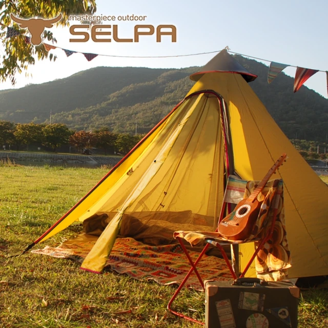 【SELPA】升級款一房一廳 印地安帳/露營/帳篷/家庭帳/五人/大型(黃色)