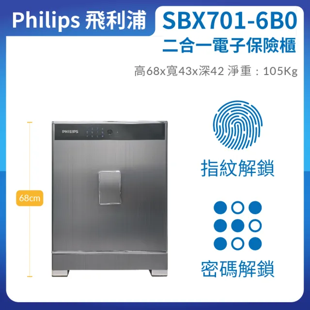 【Philips 飛利浦】SBX701-６B0 指紋｜密碼二合一電子保險櫃(含定位服務/一年保固)