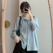 【Sanae】隨性寬鬆設計雪紡長袖襯衫(藍)