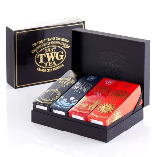 【TWG Tea】時尚茶罐四入 午夜時光之茶100g+銀月綠茶100g+英式早餐茶100g+盛夏緋紅120g