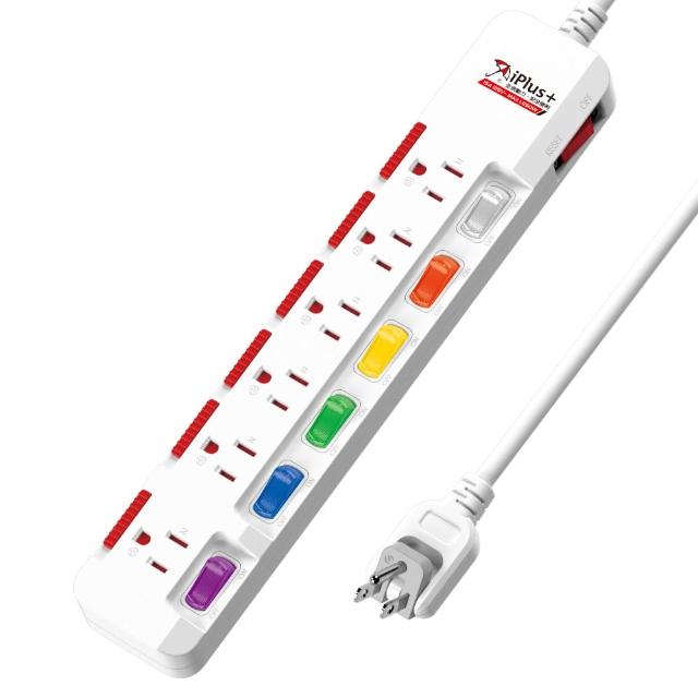 【iPlus+ 保護傘】7開6插防塵旋轉扁插延長線1.2m(PU-3763S)