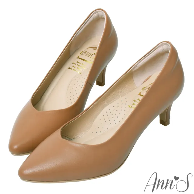 【Ann’S】舒適療癒系低跟版-V型美腿綿羊皮尖頭跟鞋5.5cm-版型偏小(棕)