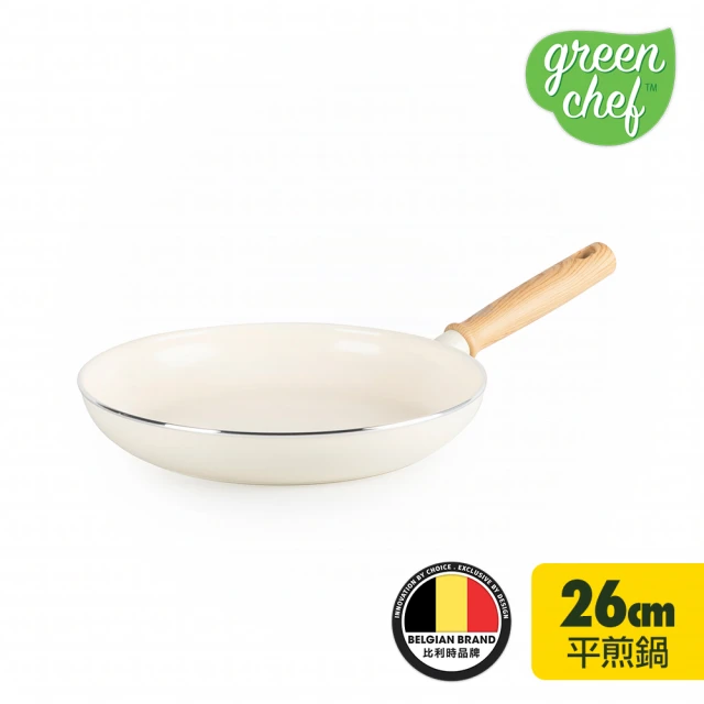 【GreenChef】greenpan 東京木紋系列26cm陶瓷不沾鍋平底鍋(奶油白)
