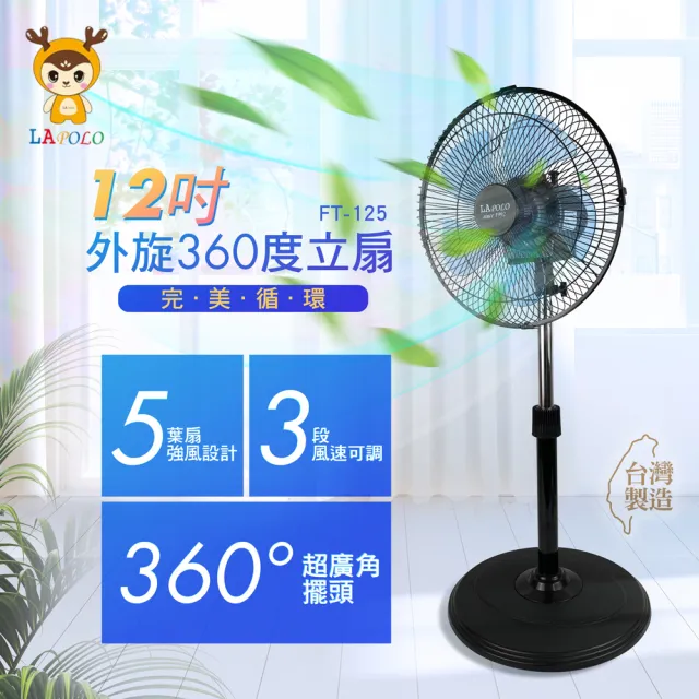 【LAPOLO】12吋AC外旋360度循環立扇/電風扇(FT-125)