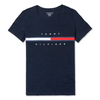 【Tommy Hilfiger】TOMMY 經典刺繡大LOGO文字圖案短袖T恤 上衣-女-深藍色(平輸品)