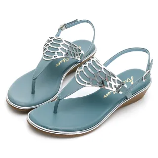 【GDC】時尚春夏必備金屬造型後帶真皮夾腳涼鞋-淺藍色(113412-31)