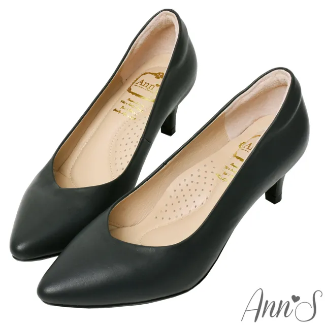 【Ann’S】舒適療癒系低跟版-V型美腿綿羊皮尖頭跟鞋5.5cm-版型偏小(黑)