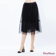 【KeyWear 奇威名品】網點蕾絲壓褶黑色長裙