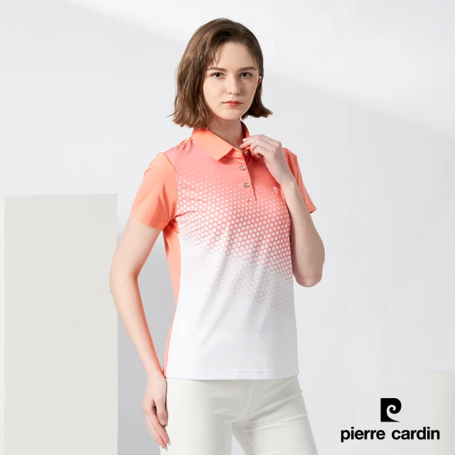 pierre cardin 皮爾卡登 女款 吸濕排汗胸前印花短袖polo衫-亮桔色(4217202-65)