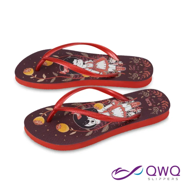 【QWQ】女款防水夾腳拖鞋 馬子狗聯名人字拖鞋 彈性防滑拖鞋雨鞋 深色紅 玫瑰紅 MIT(AIMZ00101)