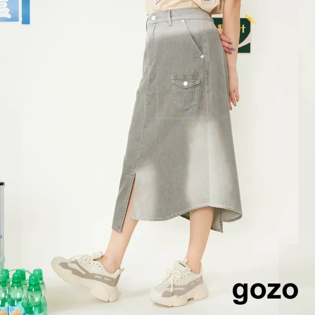 【gozo】率性水洗口袋牛仔裙(兩色)