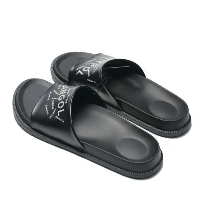 【KANGOL】拖鞋 全黑 滿版LOGO 橡膠 防水耐磨 男女(6125162120)