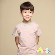 【Azio Kids 美國派】男童 上衣 領口配色假兩件橫條紋短袖上衣T恤(淺紫)