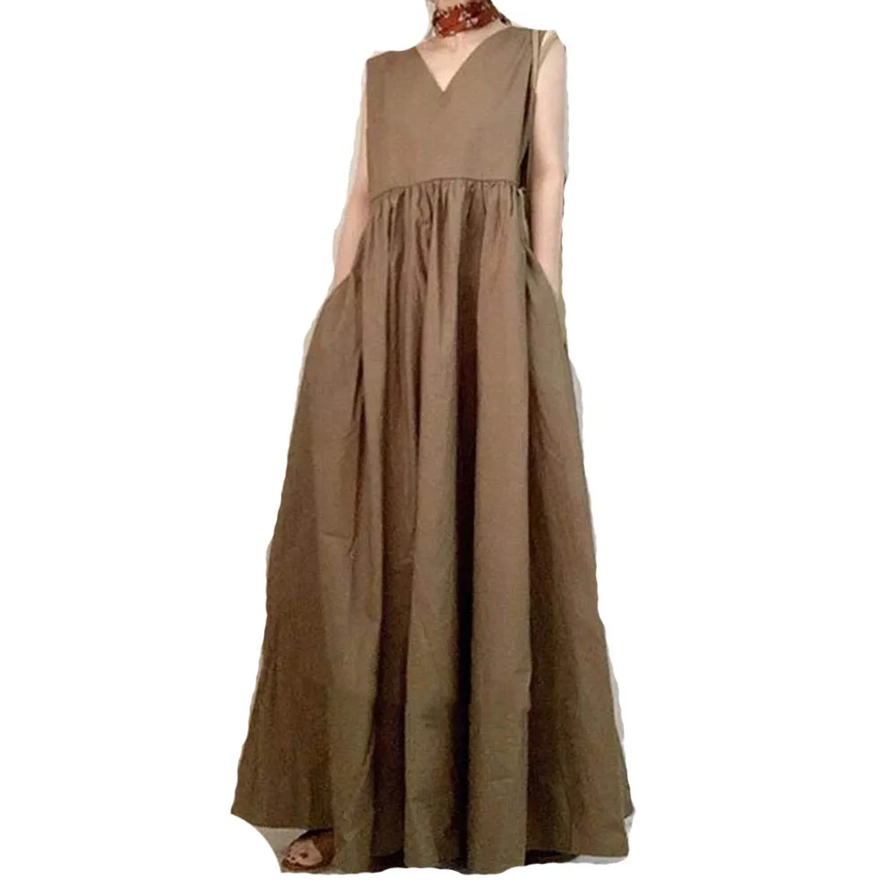 【ACheter】日本純色高腰大裙襬棉麻背心寬鬆長洋裝#109164+109203現貨+預購(9款任選)