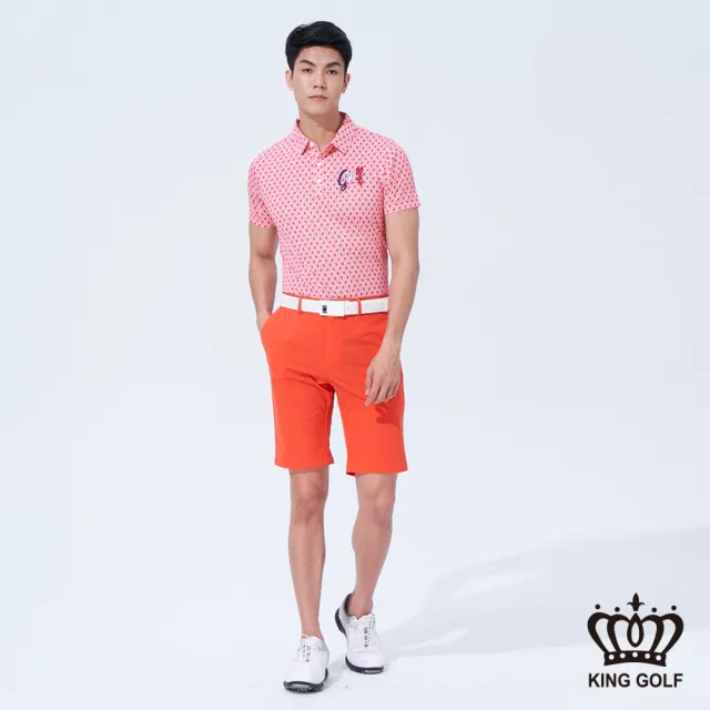【KING GOLF】速達-男款亮彩修身彈性高爾夫球短褲(橘色)
