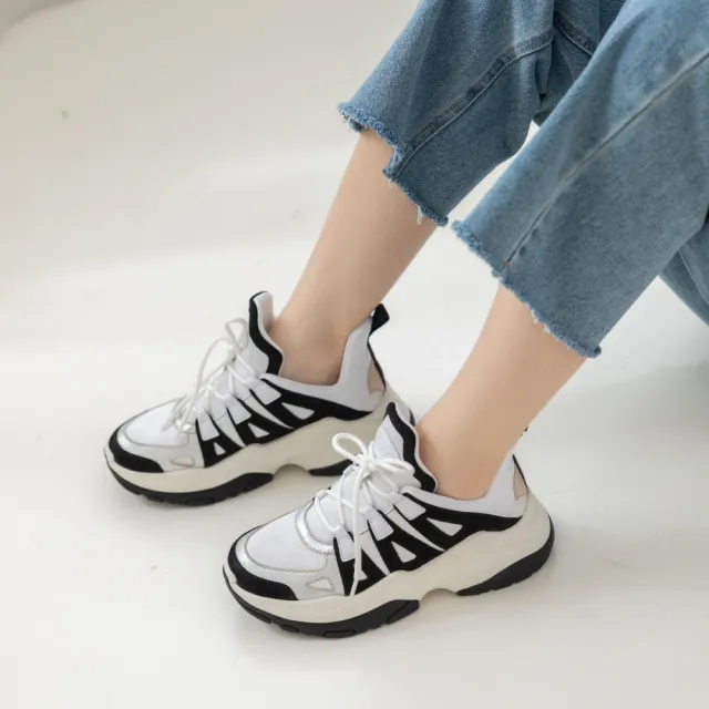 【WYPEX】真皮時尚拼接老爹鞋女增高鞋厚底鞋(2色)