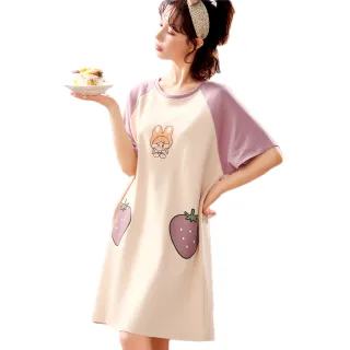 【Secret Lover】米紫色雙莓果 可外穿居家服 連身睡衣SL22055(女短袖可外穿居家服睡衣)