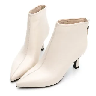 【GDC】時尚伸展台簡約俐落尖頭造型真皮低跟短靴-米色(028816-10)