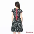 【KeyWear 奇威名品】復古幾何拼接紅色織帶優雅短袖洋裝