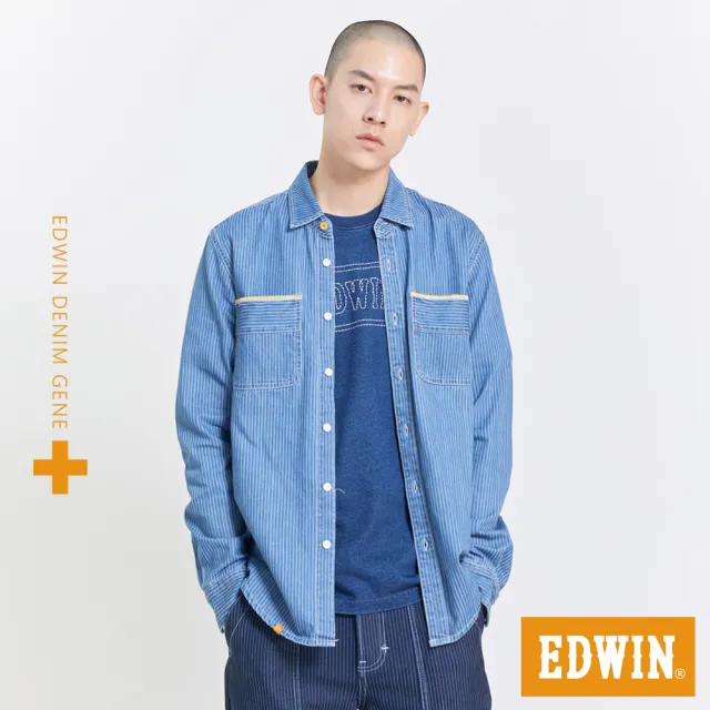 【EDWIN】男裝 PLUS+ 牛仔長袖襯衫(拔洗藍)