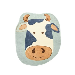 【hoi! 好好生活】童話世界可機洗圓地毯90x110cm-乳牛