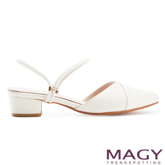 【MAGY】真皮尖頭低跟兩穿 女 穆勒鞋(白色)