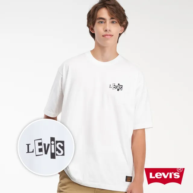 【LEVIS 官方旗艦】滑板系列 男 寬鬆版重磅短袖T恤/街頭拼貼風Logo/200GSM厚棉 簡約白 人氣新品 A1005-0001