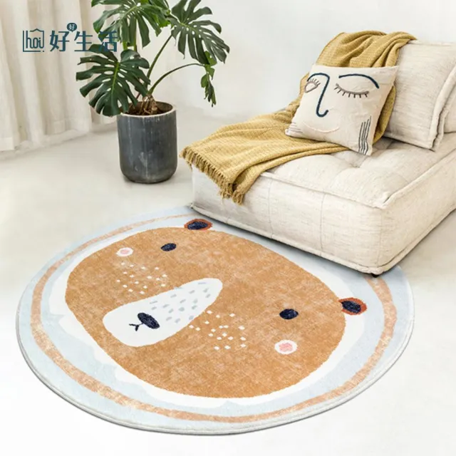【hoi! 好好生活】童話世界可機洗圓地毯100x100cm-棕熊