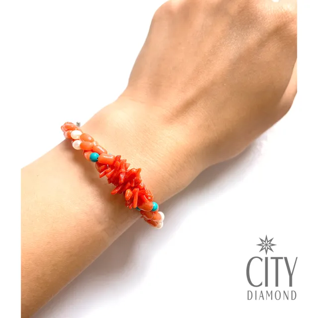 【City Diamond 引雅】珊瑚 珍珠 土耳其石 編織 手鍊(東方青蘊系列)