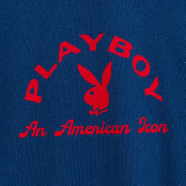【PLAYBOY】肩袖配色織帶T恤(藍色)